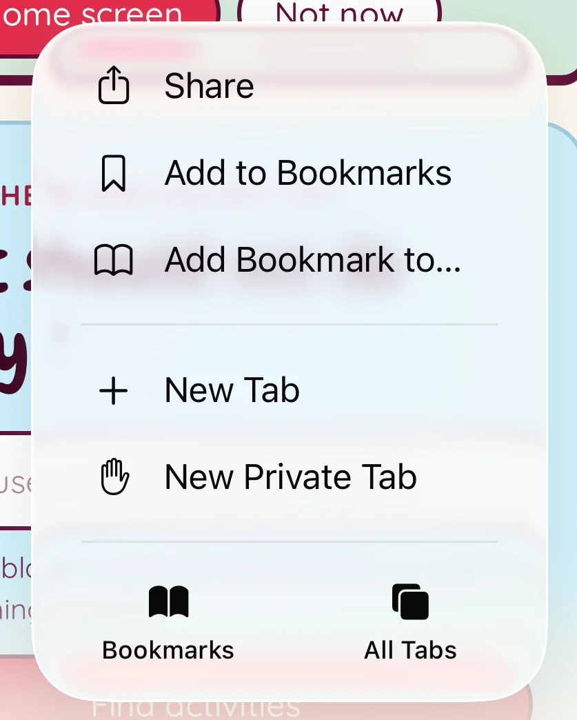 Safari menu showing the Share option