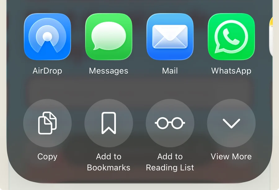 Safari Share sheet showing the View More option