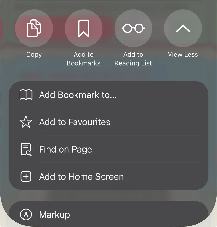 Expanded Safari Share sheet showing Add to Home Screen